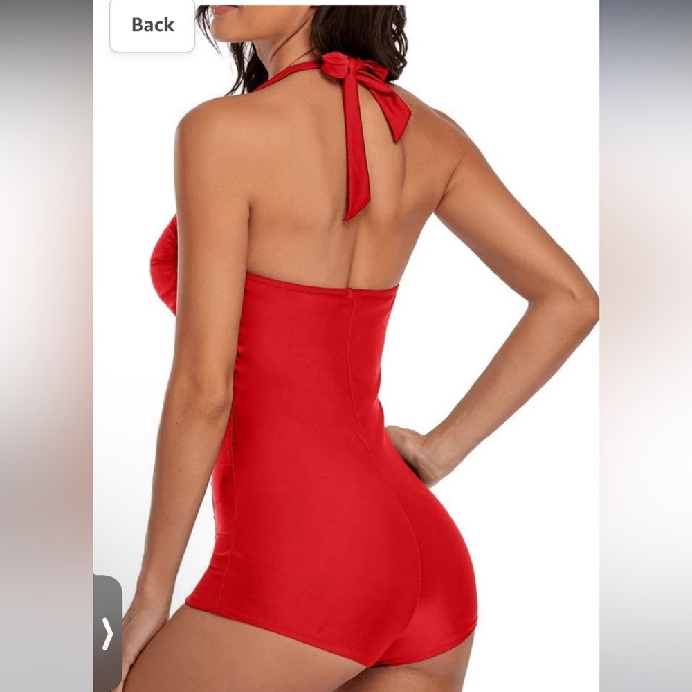 Retro Inspired Boy-Leg One Piece Ruched Monokinis Swimsuit Size L - Picture 2 of 8